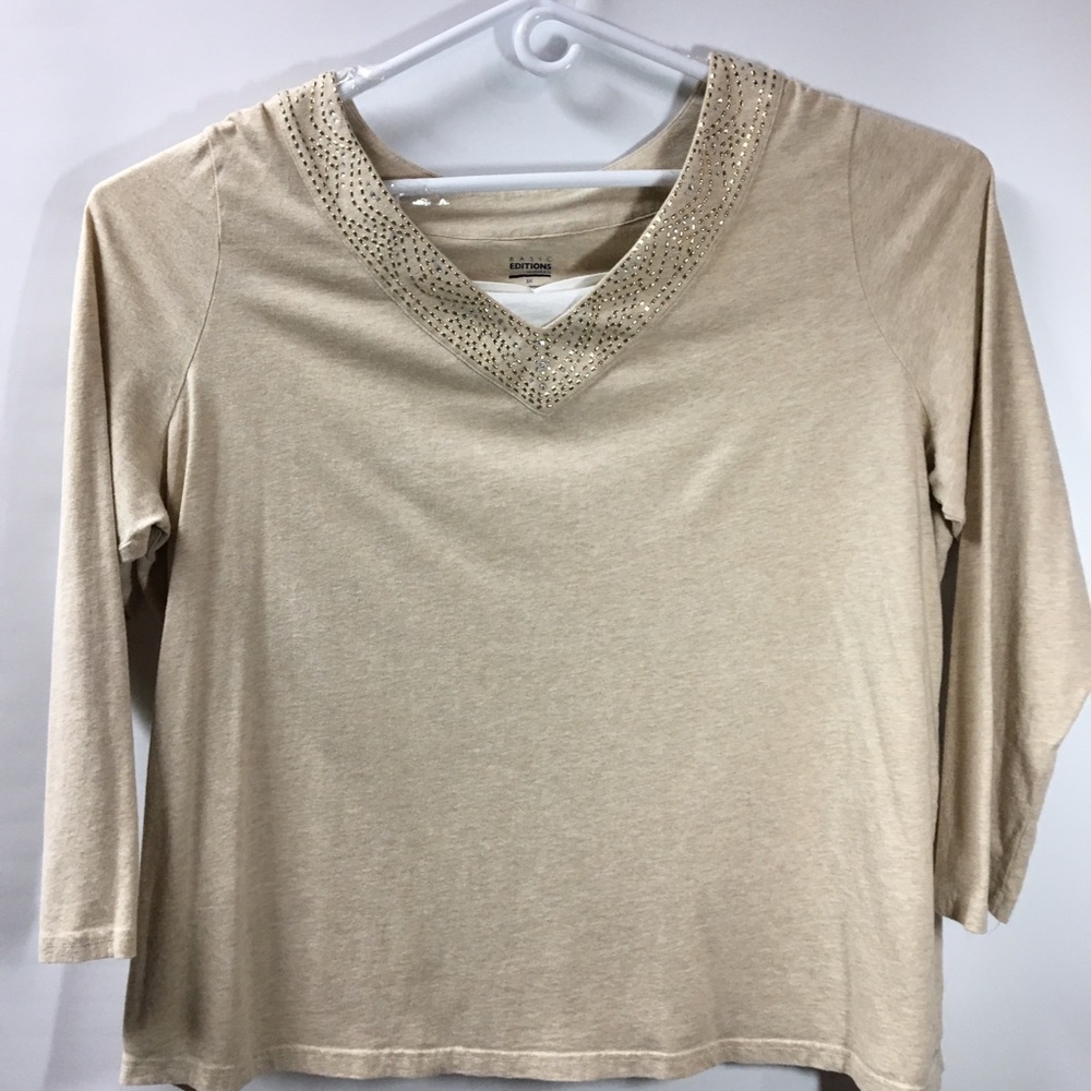 Women’s sparkly 3X top beige Basic Editions